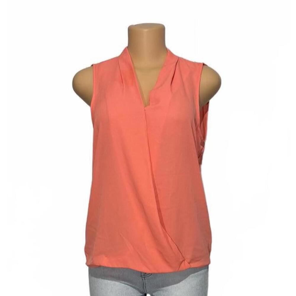 Hippie Rose Womens Coral Orange Sleeveless Wrap Style V Neck Blouse Top Size L